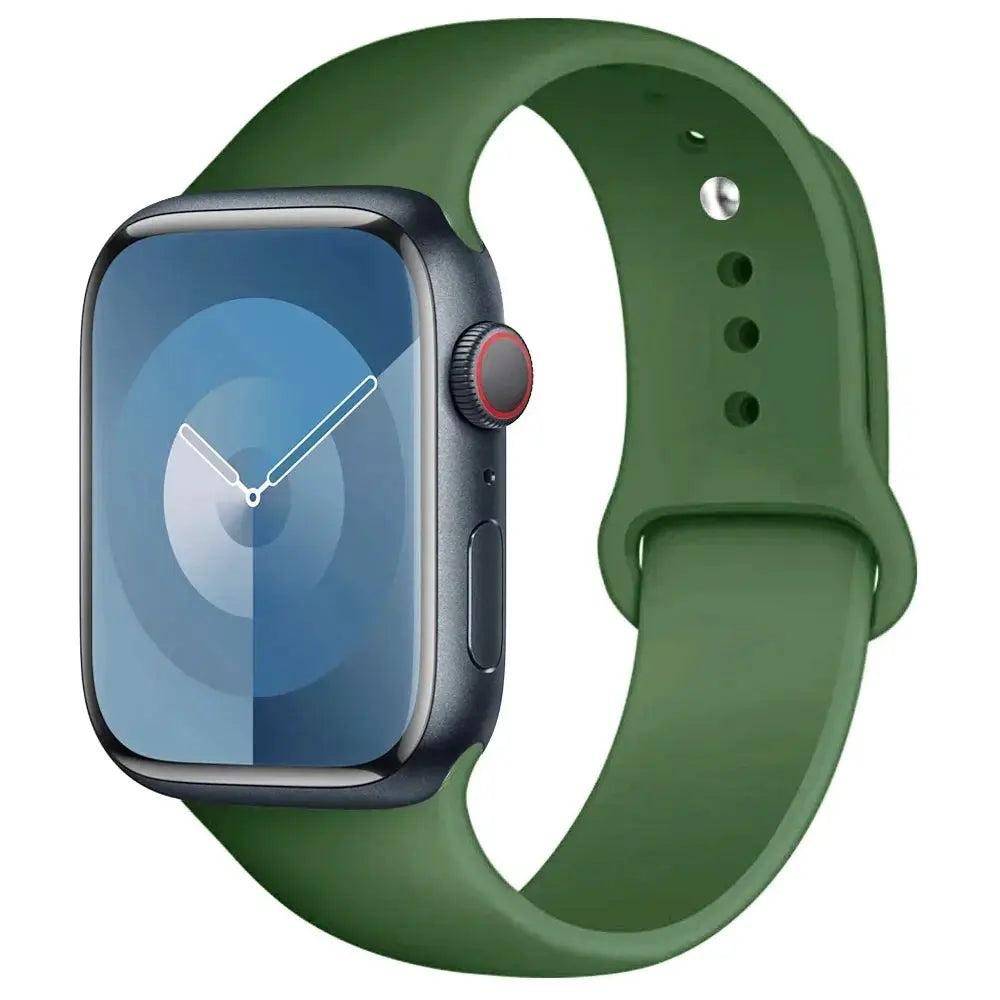 Green silicone Apple Watch band, fits 38–45mm sizes