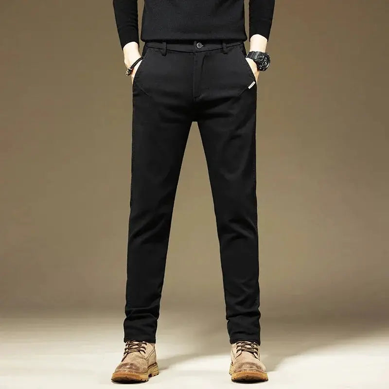 KUBRO men's black cotton straight-leg pants for casual and business wear