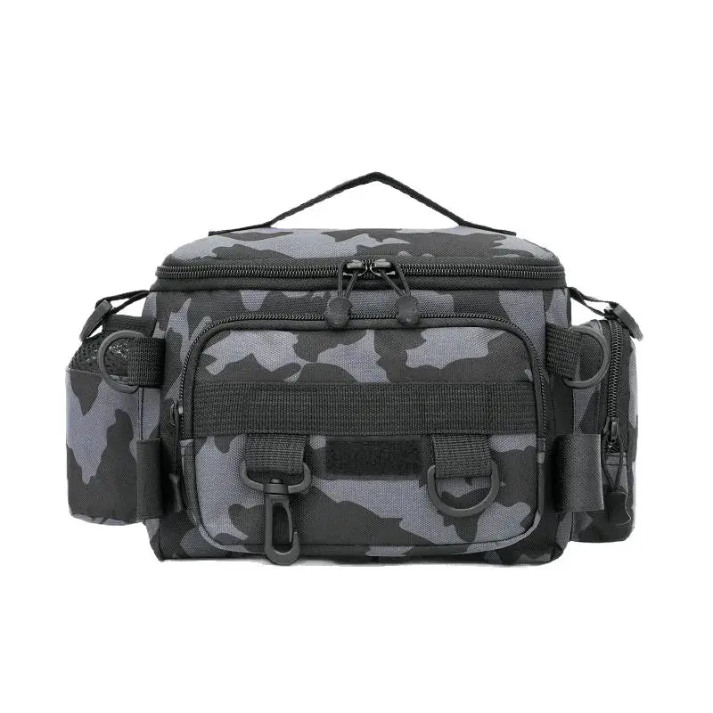 Black Fishing Tackle Shoulder Bag Storage Waist Bag with Fishing Rod Holder Outdoor Sports Bag - Simples Market