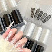 Nail transfer stickers set, 10 rolls/box, black and white lace full-wrap decals for DIY manicure