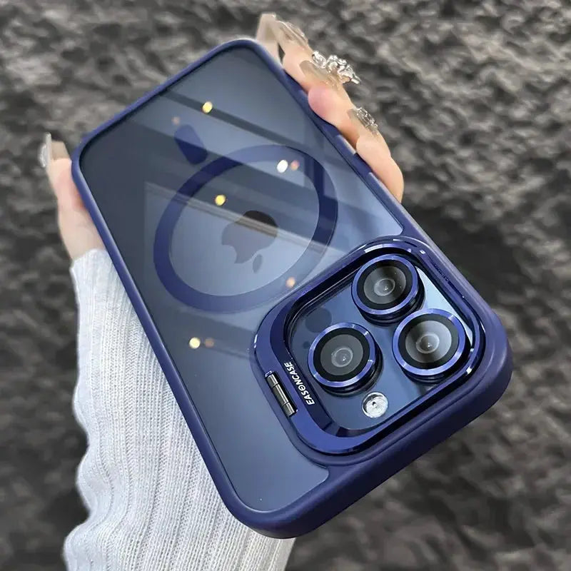 LuxGuard Luxury Magnetic Shockproof Phone Case for iPhone 11 to 16 Pro Max with Stand and Lens Protection