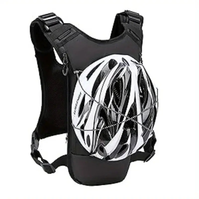 Lightweight running chest pack in black with front helmet attachment