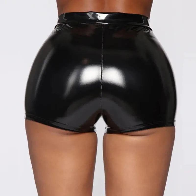 LuxeNight High Waist PU Leather Shorts For Women With Button Fly Black Slim Fit For Nightlife And Summer Style