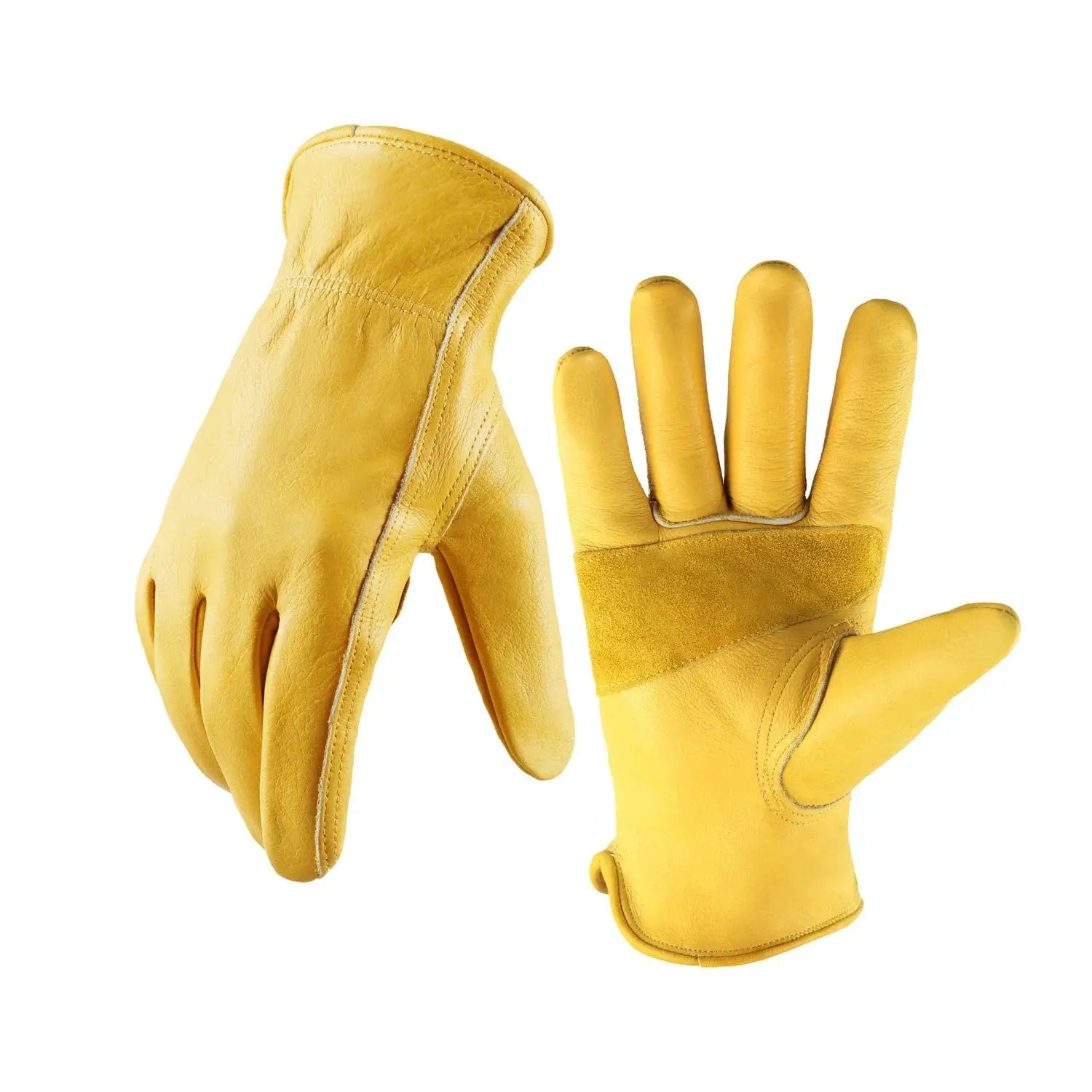 Durable Cowhide Leather Work Gloves With Stretchable Knit Wrist And Canvas Backing For Industrial Construction