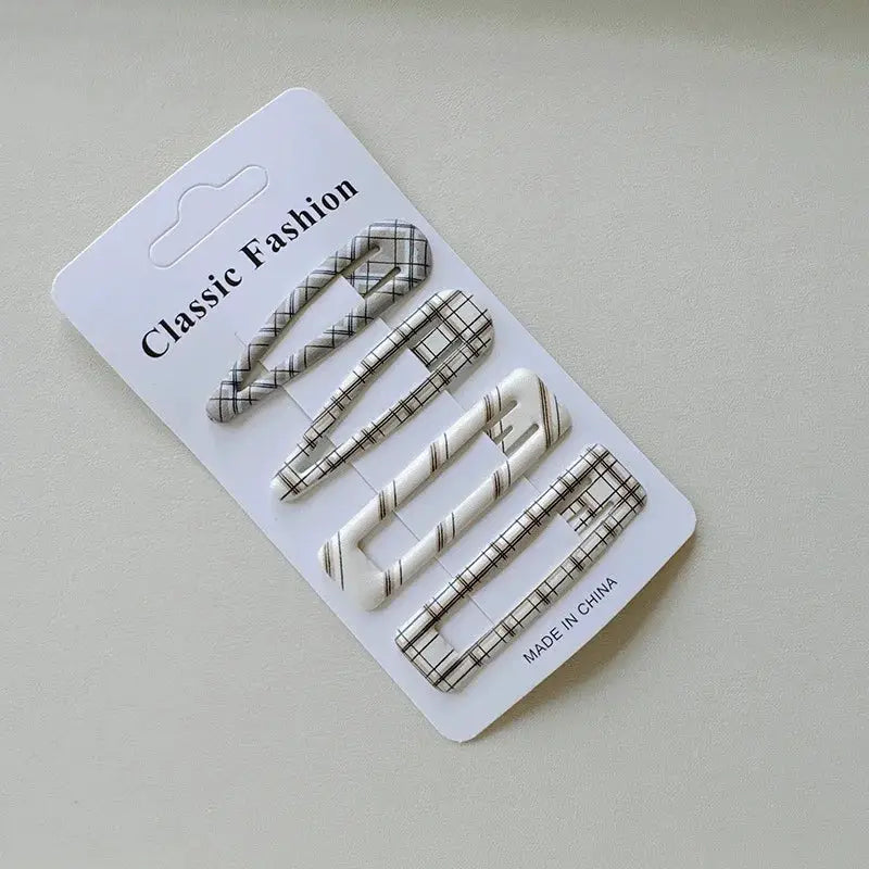 Korean Chic 4 Piece Plaid BB Hairpins Set Durable Alloy Korean Style Hair Clips For Girls And Women