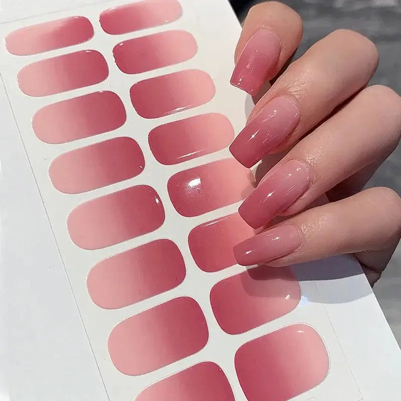 Simples Market gradient pink nail sticker sheet with 14/16 full-cover tips and self-adhesive press-on decals