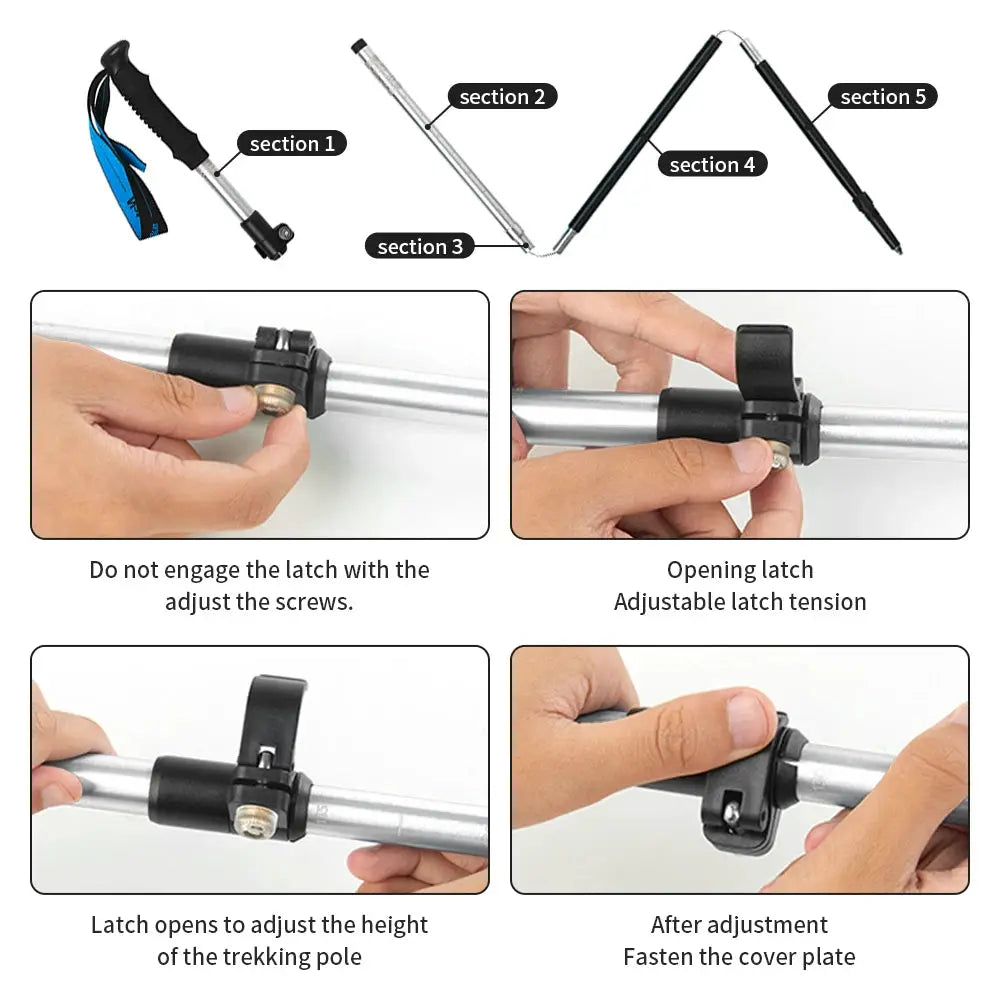 Naturehike ultralight folding trekking pole, aluminum, 5-section telescopic, adjustable height