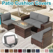 Patio sofa cushion covers in grey waffle jacquard, waterproof polar fleece slipcovers for outdoor wicker set