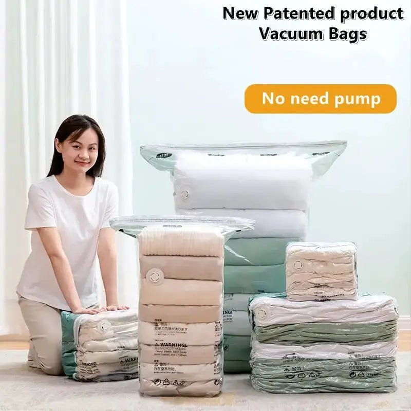 Large No Pump Vacuum Storage Bags For Clothes And Blankets Compression Bags With Travel Accessories And Rapid Exhaust Moisture Proof