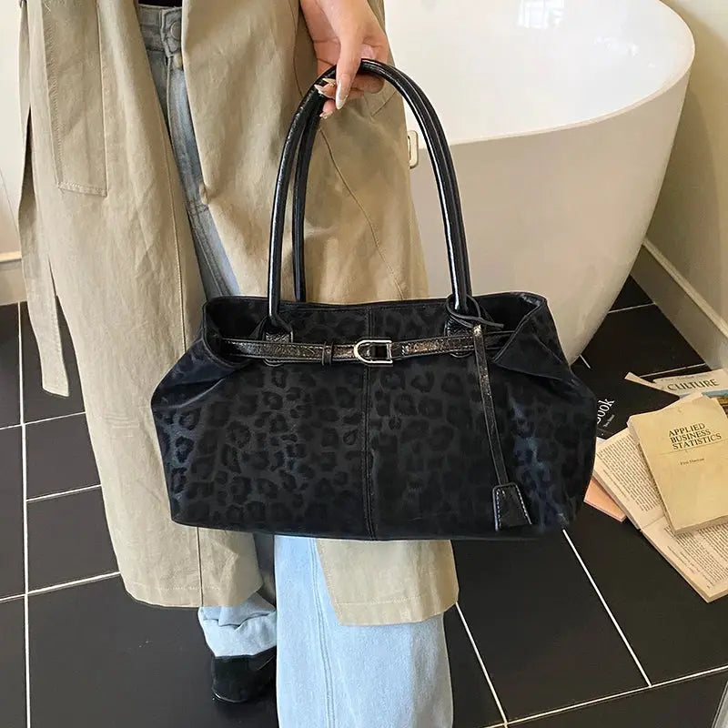 Leopard print PU leather tote bag with dual handles