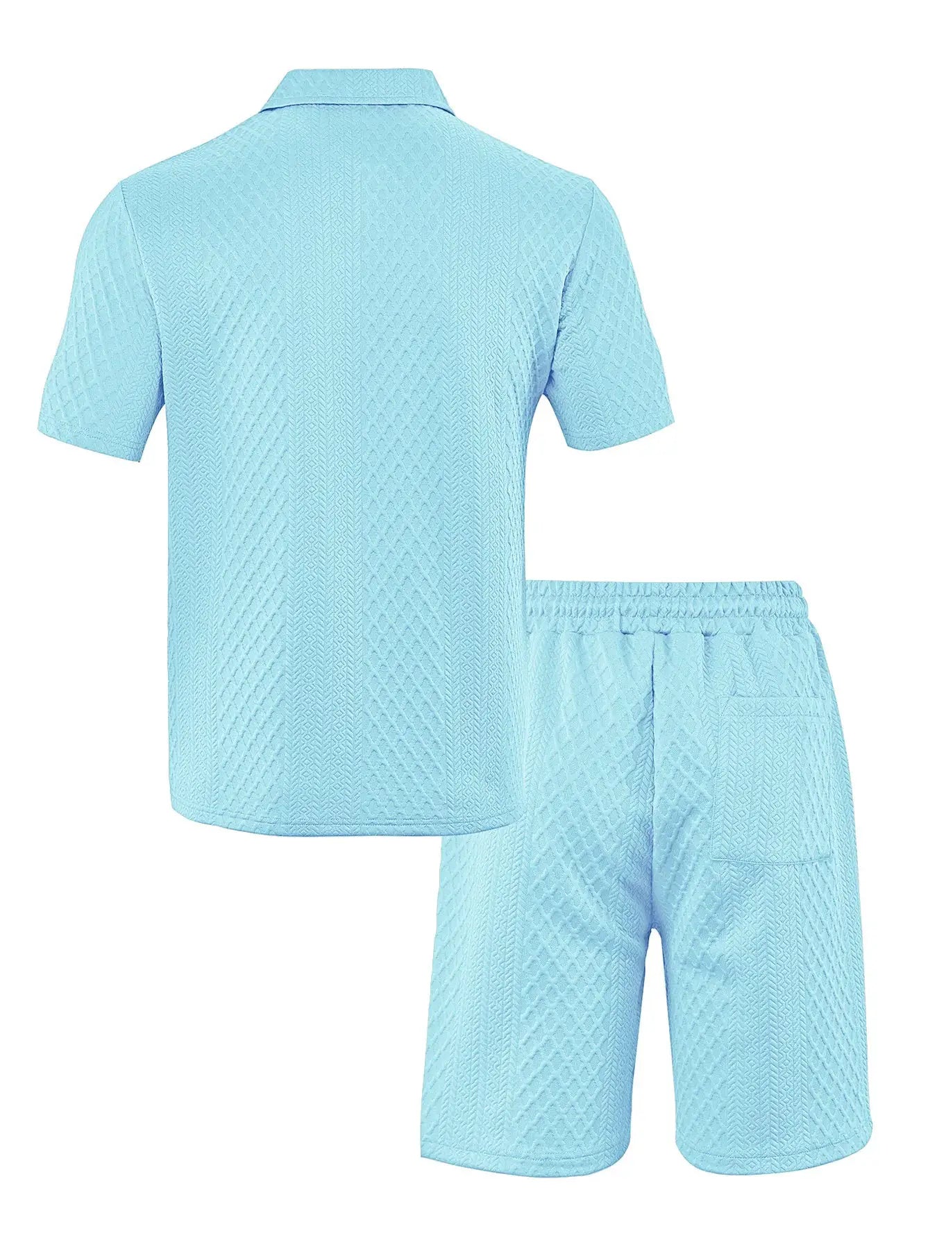 2025 Summer New Men's Casual Sportswear Polo Shirt With A Lapel, Men's Short-sleeved Shirt And Shorts, Jacquard Texture Suit