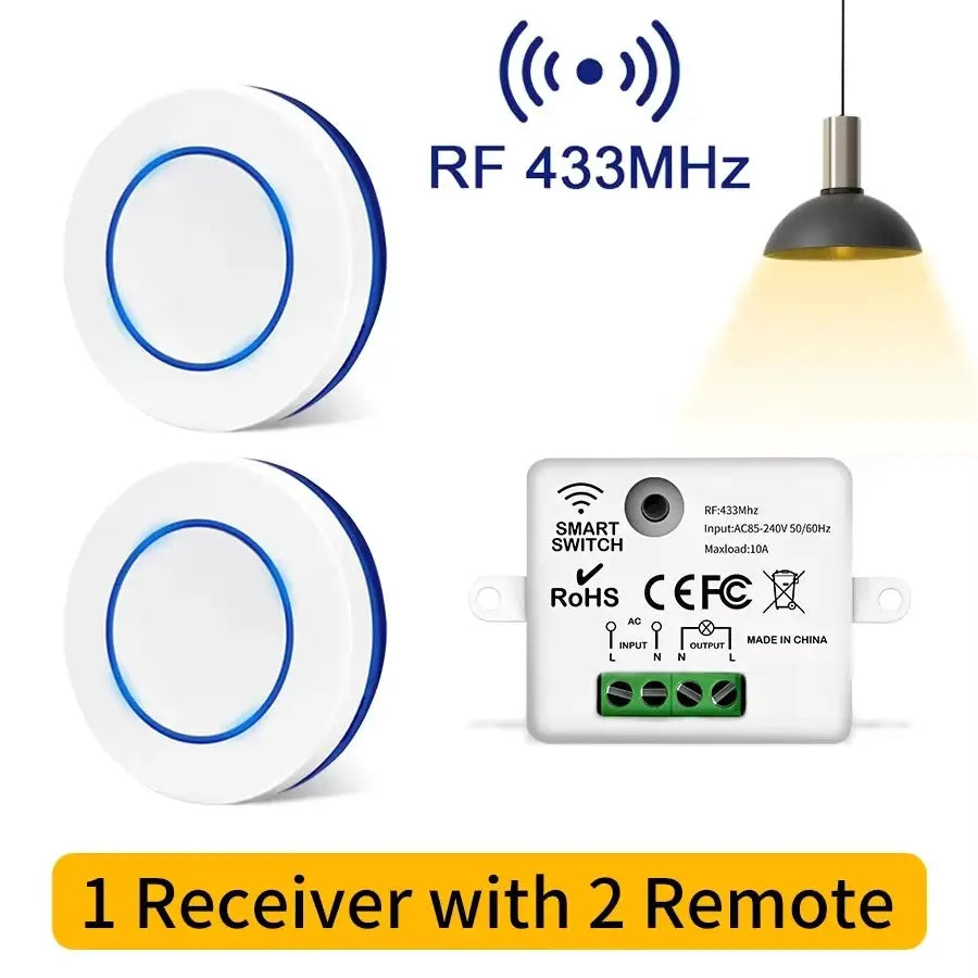 RF 433MHz Wireless 10A Relay Light Switch 220V 110V Mini Round Button Wall Panel Switch For LED Lamp