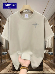 Summer Men's 100 Percent Cotton Casual T Shirt With Letter Pattern Printed Round Neck Short Sleeve Large Size Loose Fit