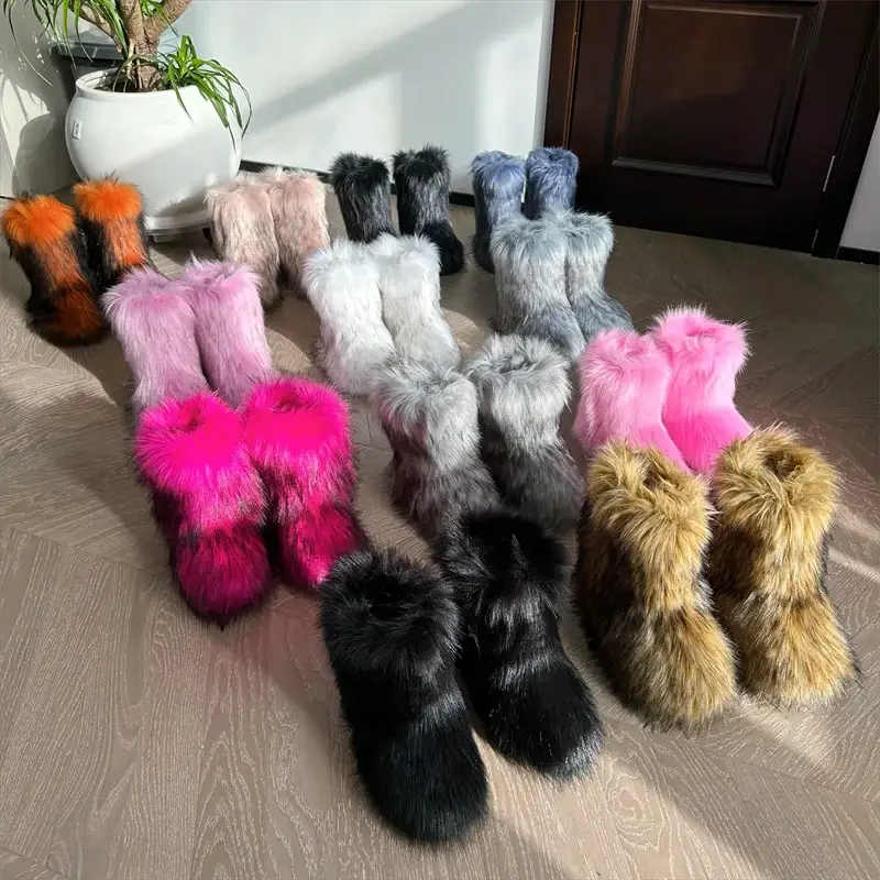 EverWarm Raccoon Fur Mid Calf Winter Snow Boots With Plush Insole And Short Plush Lining For All Day Warmth