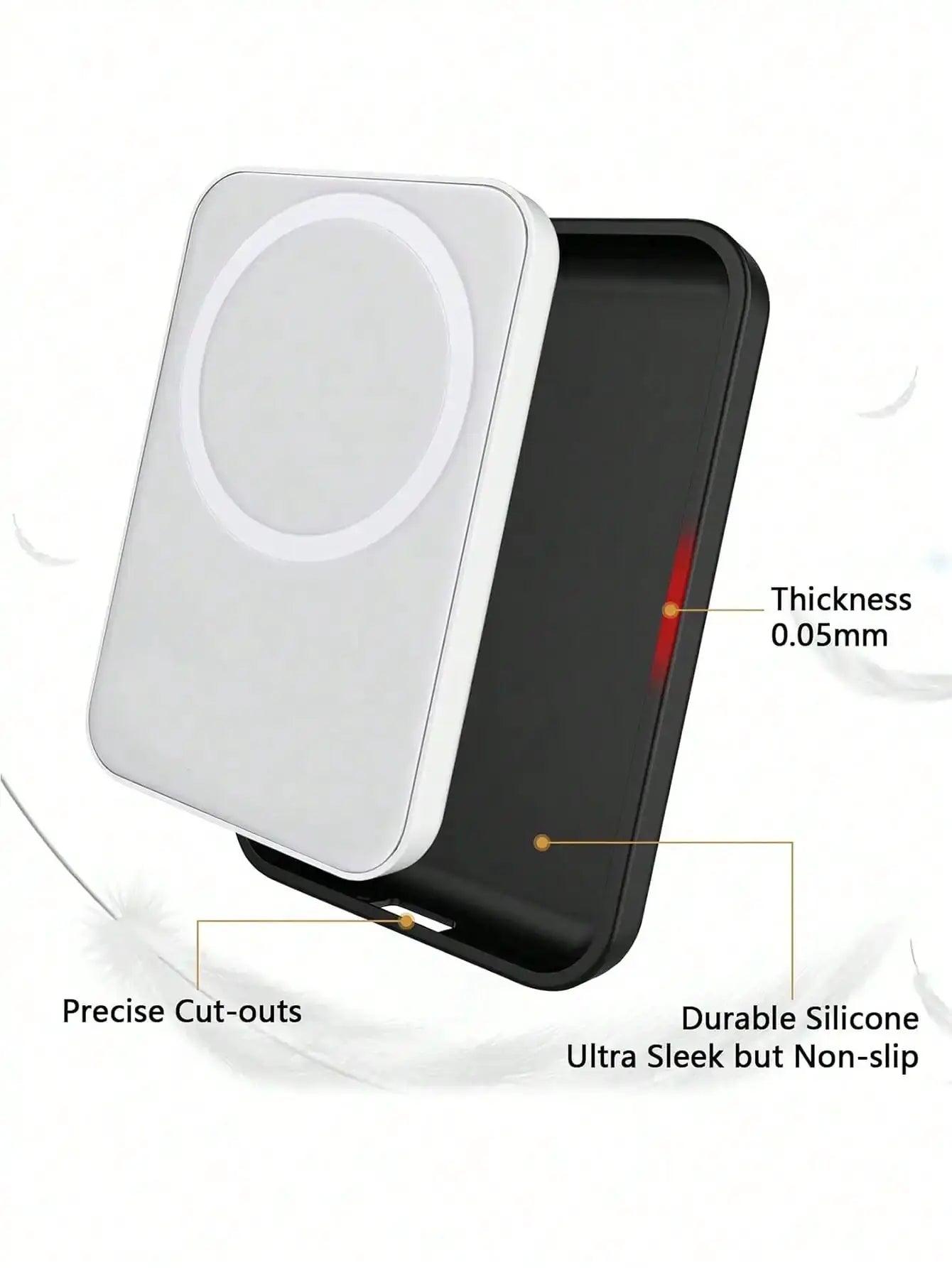 Simples Market black TPU charging case for Apple MagSafe power bank with precise cut-outs and durable non-slip silicone.