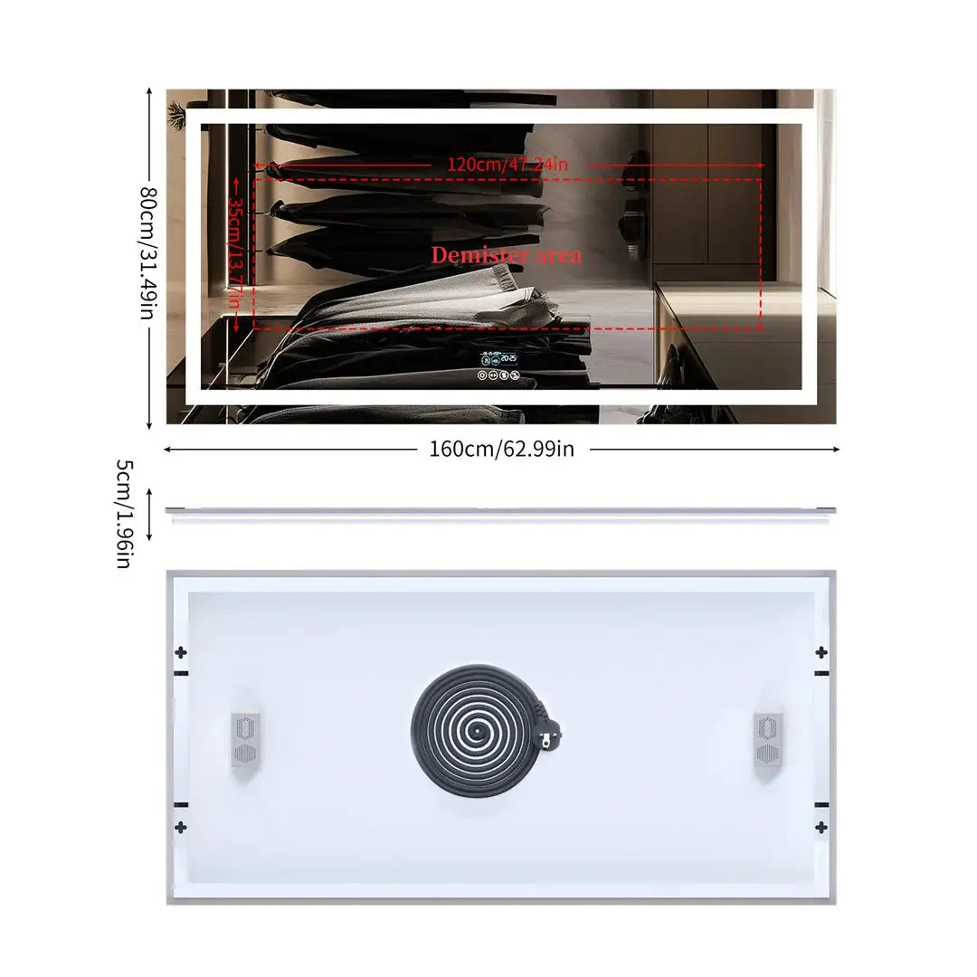 LUVODI large Bluetooth bathroom mirror with LED lights, anti-fog, 3 color temperatures