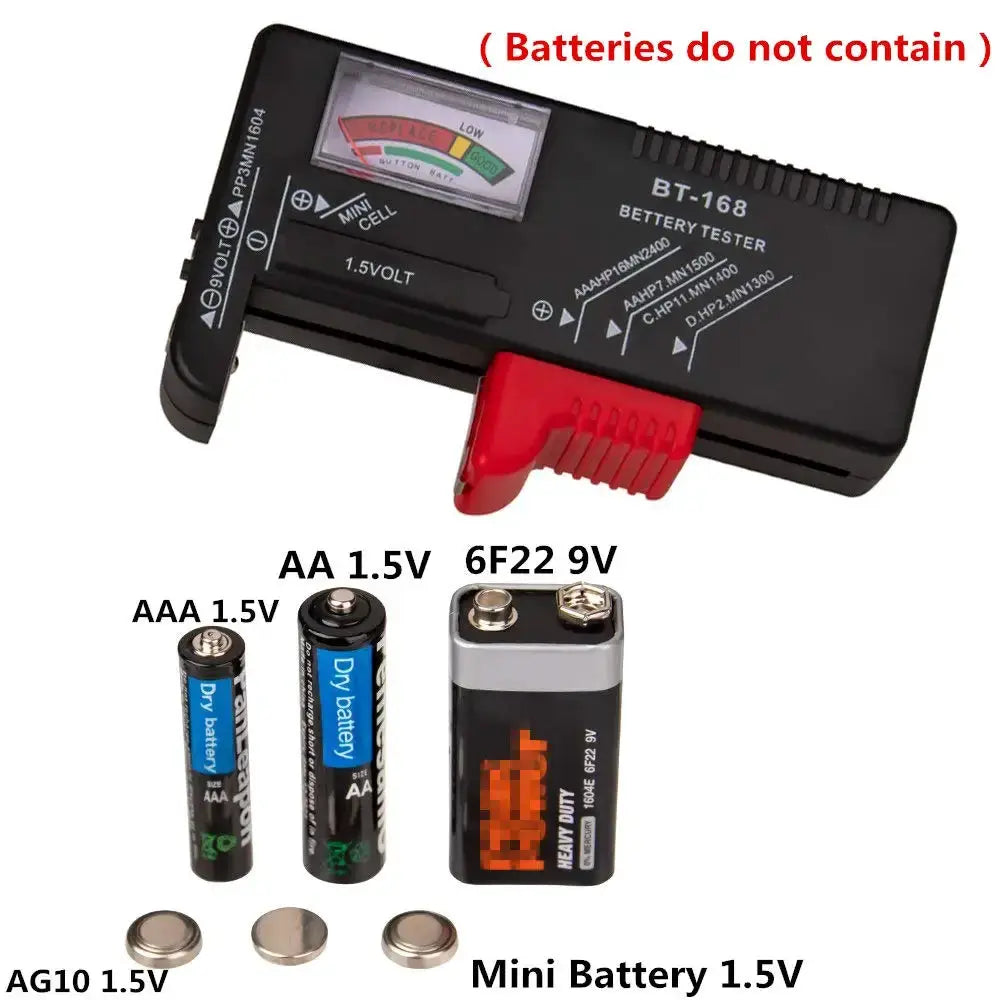 BT-168 Universal Battery Tester Power Meter for AA AAA C D 9V 1.5V Button Cells With Analog Color Indicator