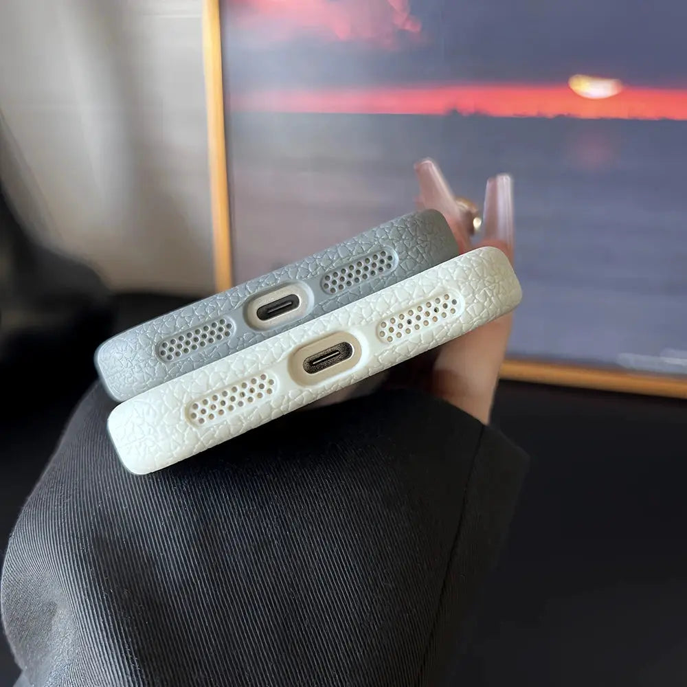 Frosted Hit Color Lichee Pattern MagSafe Phone Case For iPhone 11 Through 17 Pro Max Soft TPU Finish