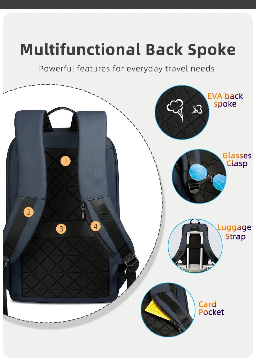 HK Slim Backpack for Men by Simples Market; navy blue 15.6 inch laptop bag with diamond-quilted back panel.
