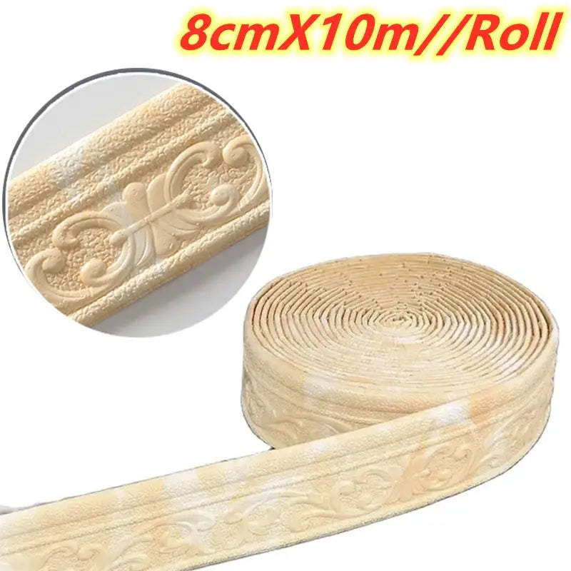 HomeGuard 3D Self Adhesive Waterproof Wall Trim Skirting Border Baseboard 10m Roll Easy Install