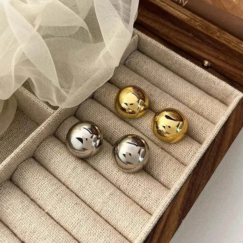 Punk Metal Big Ball Round Stud Earrings For Women Girls 2024 New Simple Fashion Semicircle Geometric Jewelry Gifts