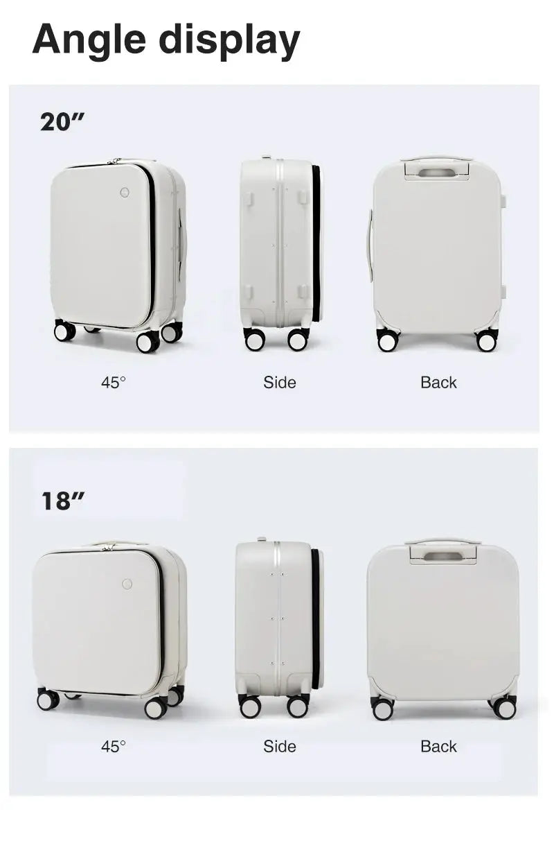 Simples Market Mixi aluminum-frame carry-on suitcase, 18–24 inch sizes, light gray, rolling wheels