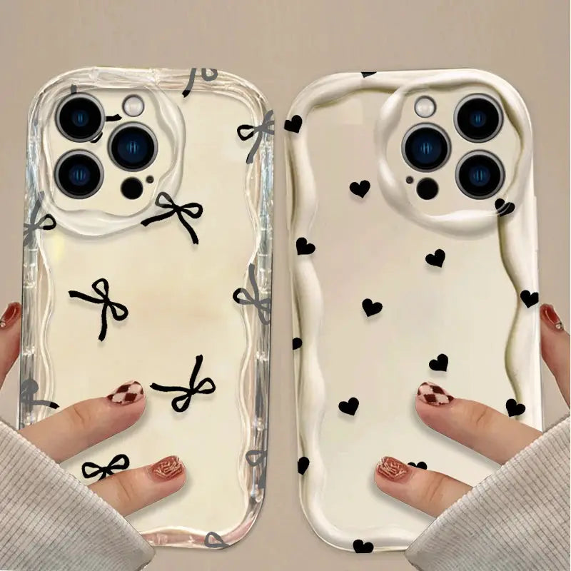 CharmGuard Black Bowknot Heart IPhone Case Silicone Shockproof With Soft Grip For IPhone Models