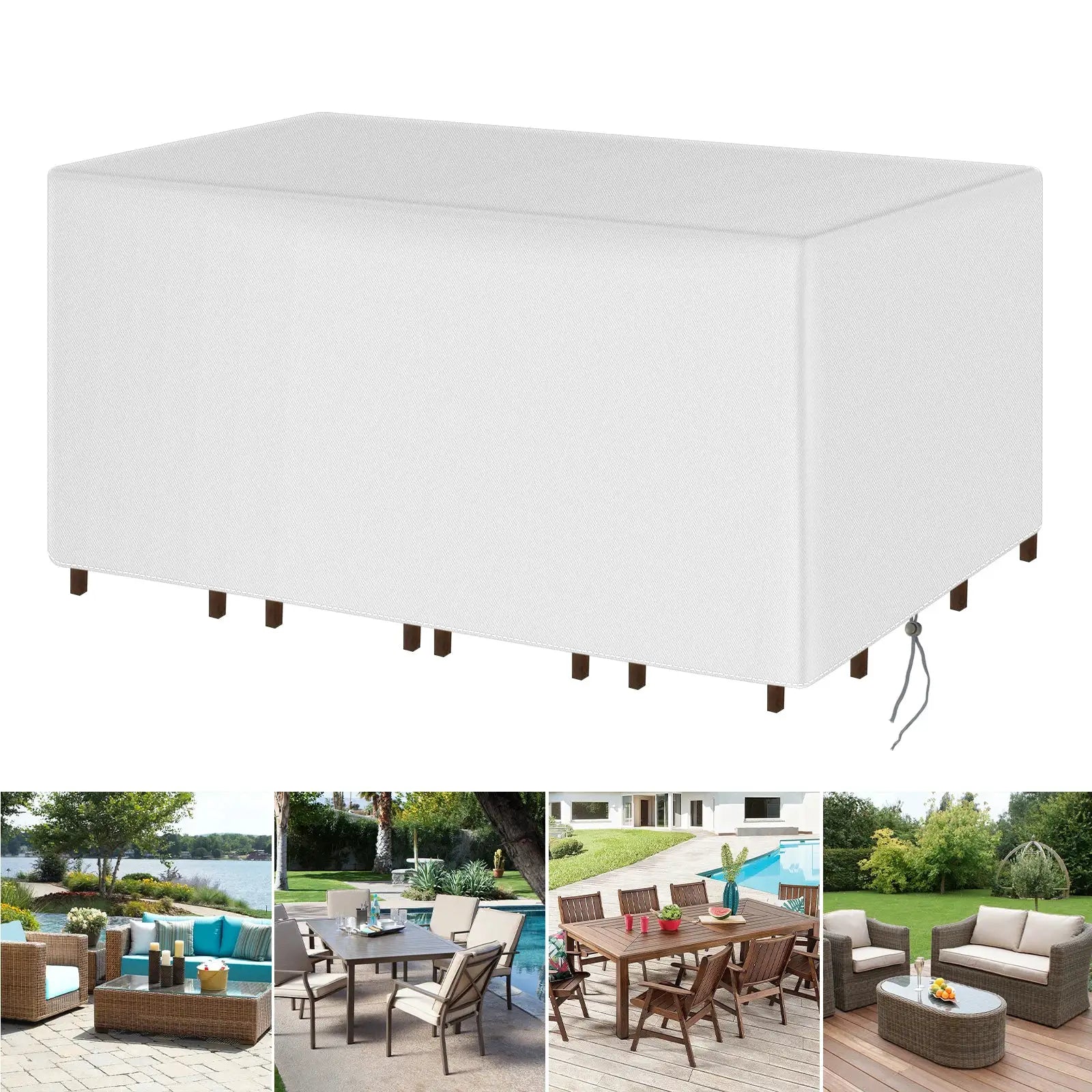 Simples Market heavy-duty waterproof rectangular patio furniture cover for sofa, table and chairs in white