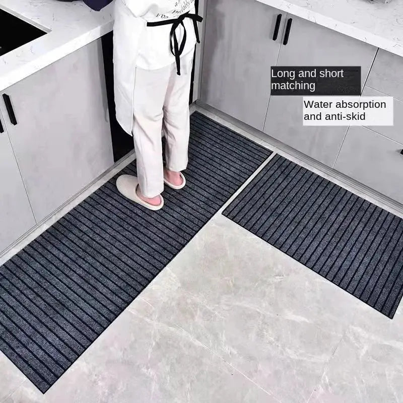 Simples Market door mat set, dark gray striped, anti-slip and water-absorbent for indoor/outdoor use (2-piece)