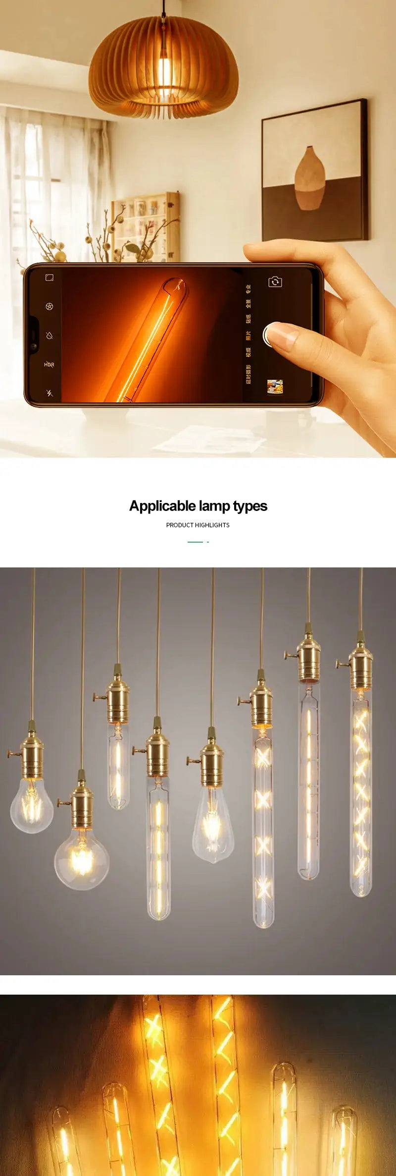 Retro Edison Light Bulb E27 by Simples Market, amber filament, brass sockets, vintage home decor bulbs