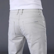 Simples Market men's cotton casual pants, light gray, elastic waist, straight slim fit with back pockets