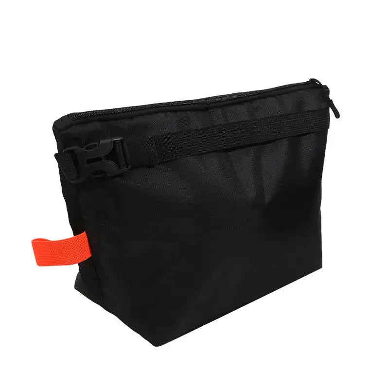 Insulated food delivery bag, black with orange strap, pizza takeaway thermal cooler