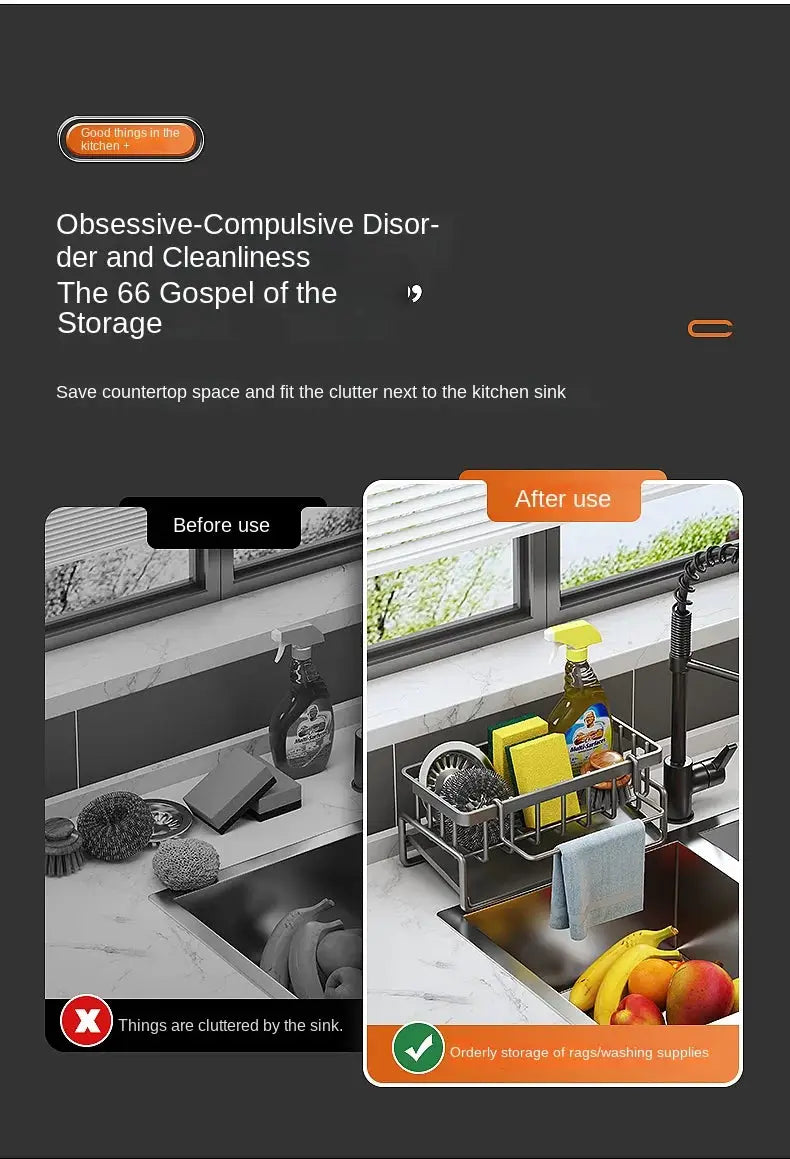 Simples Market stainless steel kitchen sink drainage rack with sponge holder and dishcloth storage