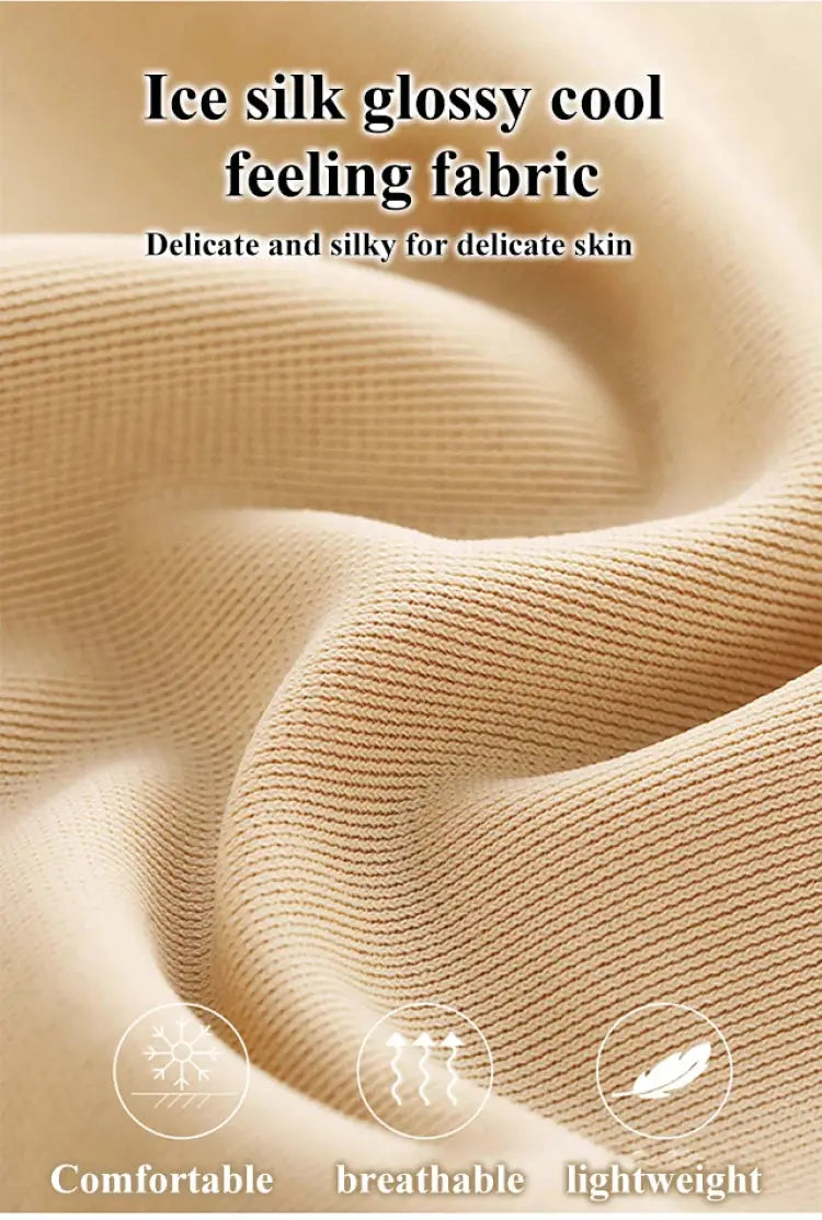 Ice silk fabric in beige with a glossy cool feel; comfortable, breathable, lightweight