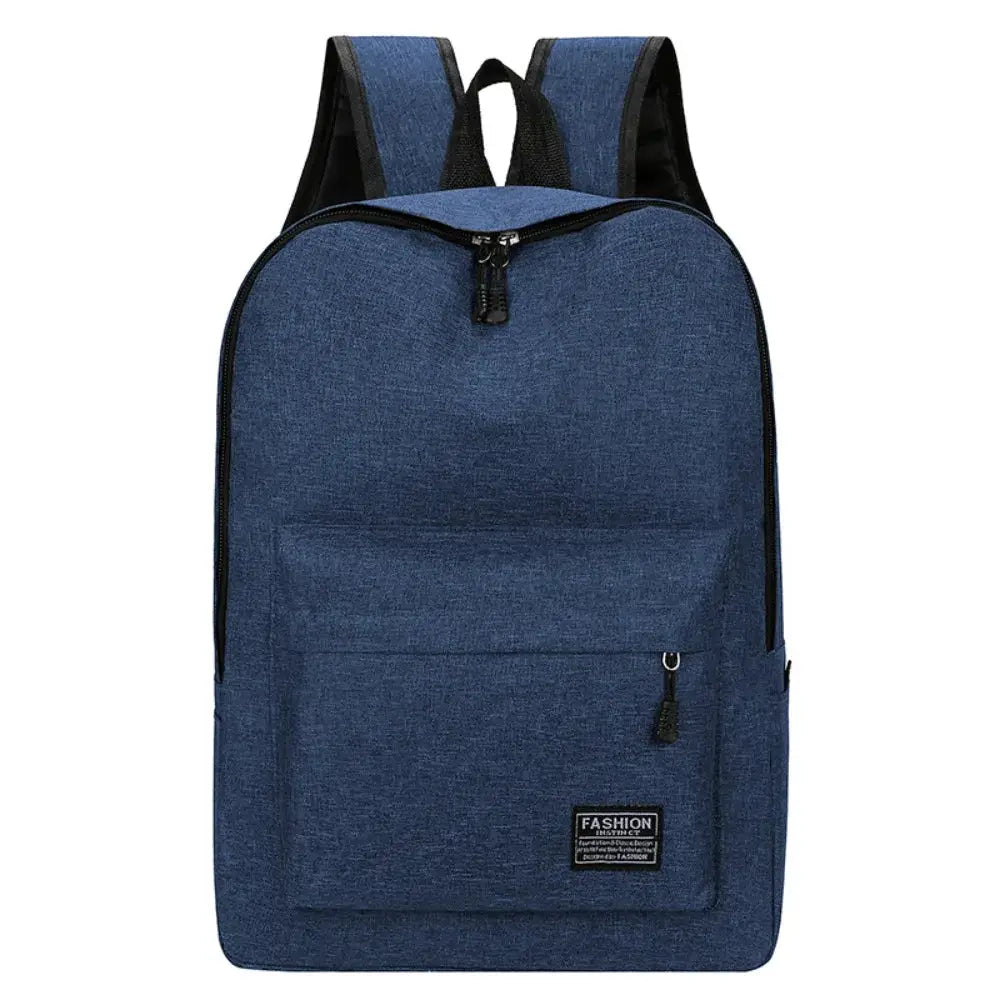 Backpack by Simples Market; blue minimalist large-capacity travel backpack with front pocket.