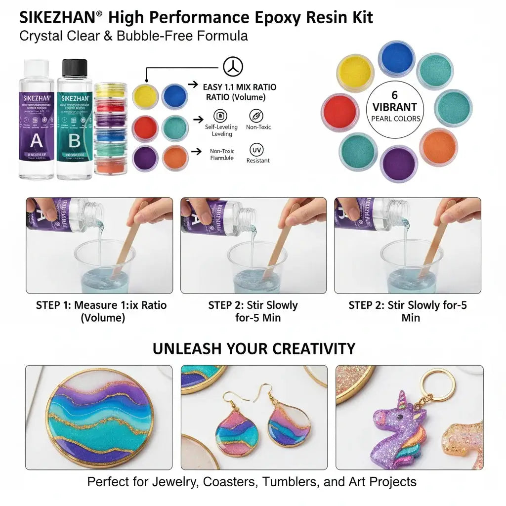 Crystal Clear Epoxy Resin Kit With Six Color Mica Powder And AB Glue For DIY Jewelry Making Nail Art Soap Casting Crafts