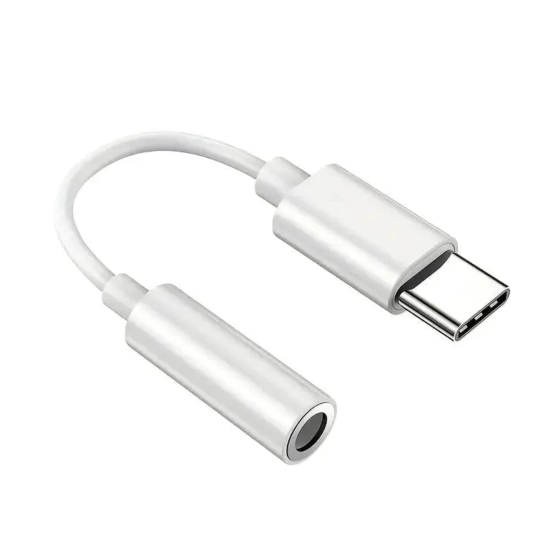 Simples Market USB-C to 3.5mm audio adapter, white metal housing with USB-C male and 3.5mm female jack