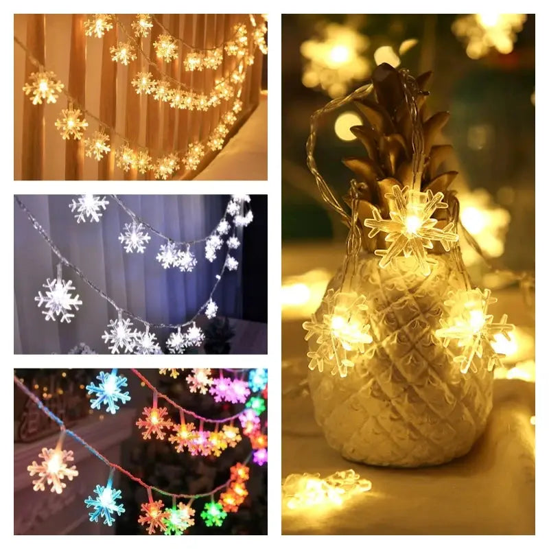 Snowflake LED String Lights USB Festoon Light For Christmas Tree Decor Aesthetic Room Wedding Party New Year Decor