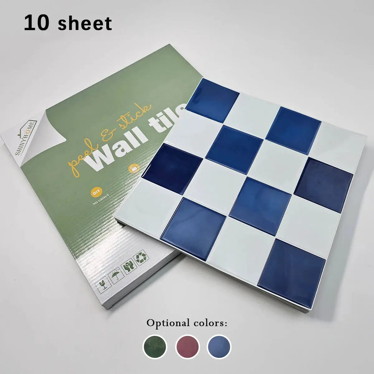 Wall tile set by Simples Market: 10-sheet self-adhesive blue/white checker mosaic, 10.5x10.5 inches