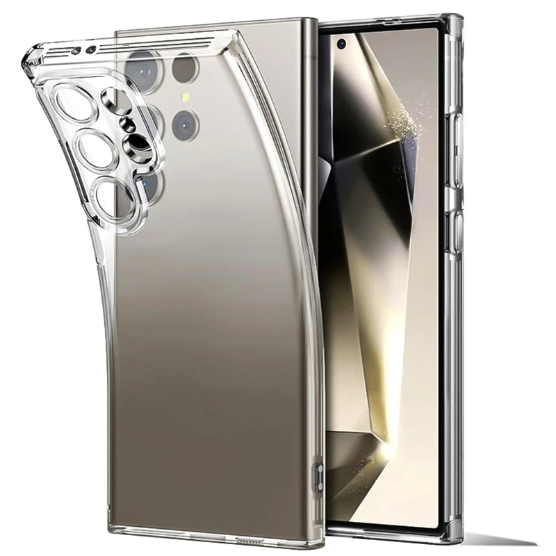 Clear Simples Market phone case for Samsung Galaxy S26–S20 Ultra Plus; transparent protective shell