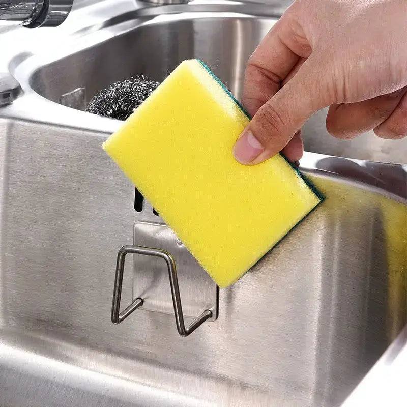 Stainless Steel Sink Sponge Holder Rack For Kitchen Countertop Dishcloth Rag Organizer One Piece