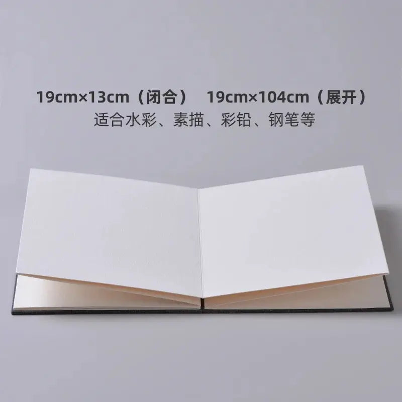 Mini watercolor sketchbook for artists, black cover, foldable, open-flat with white blank pages