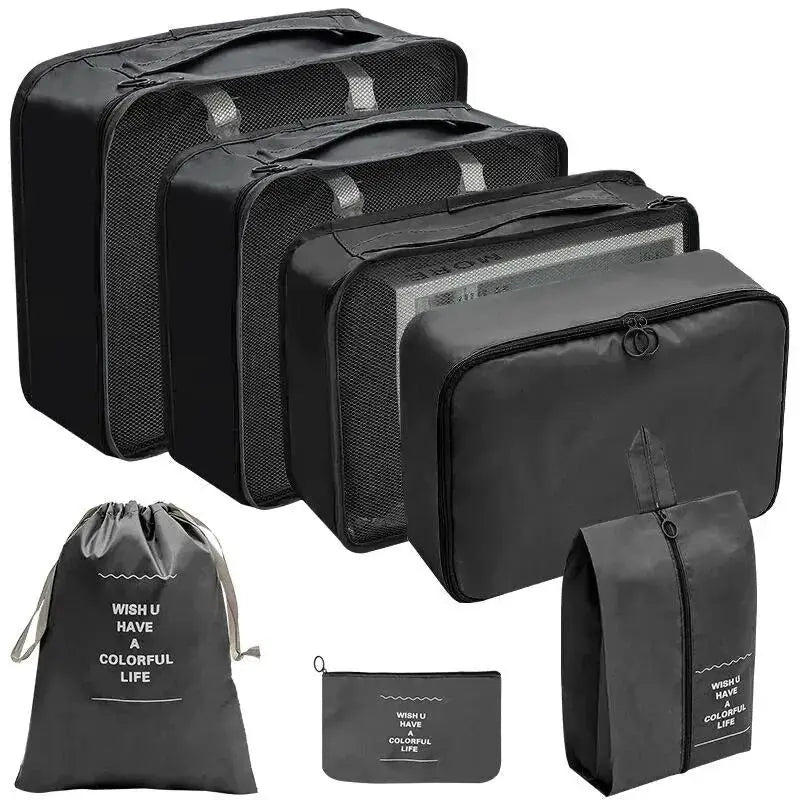 7 To 10 Piece Travel Organizer Set Packing Cubes And Oxford Storage Bags For Luggage Clothes Shoes Wardrobe