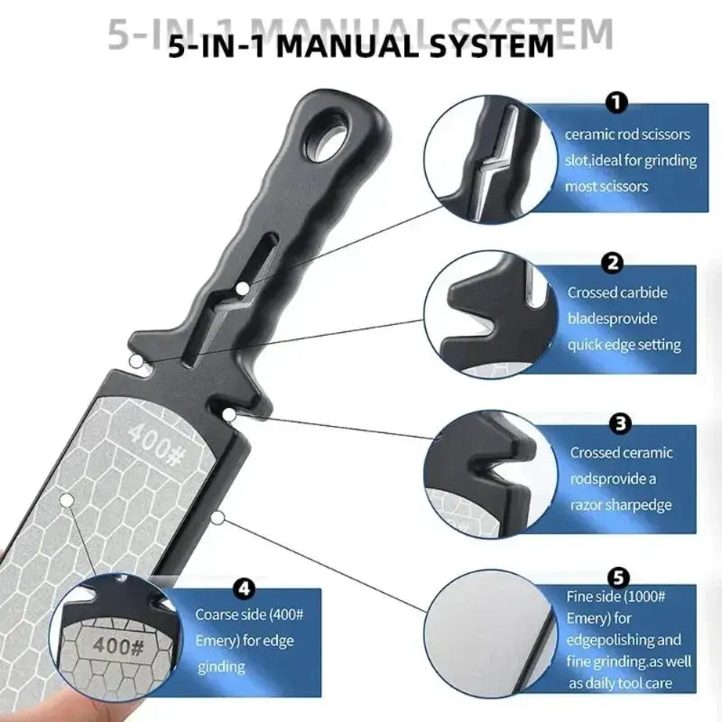 5 In 1 Knife Sharpener With Diamond Bars 400 and 1000 Grit Double Sided Whetstone for Kitchen Knives
