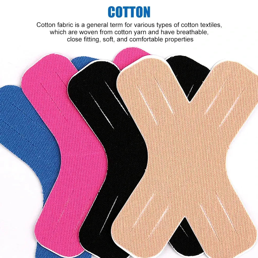 Kinesiology tape precut X-shaped muscle tape set, 10/20 pcs, elastic sports tape in blue, pink, black, beige