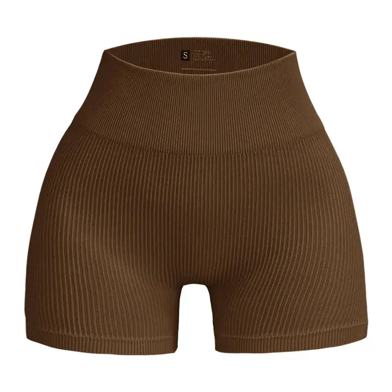 High Waisted Yoga Shorts For Women Lift And Shape Tight Fitting Solid Color Ribbed Texture Knit Activewear