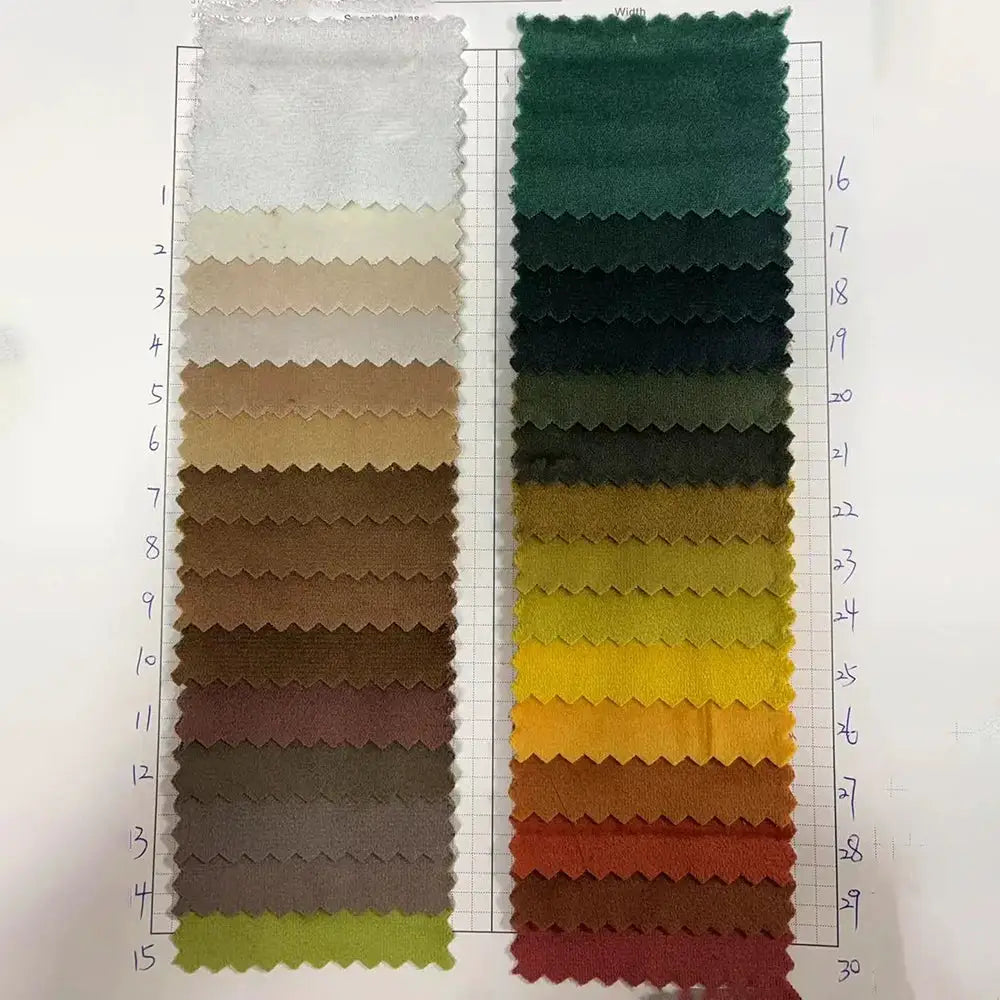 Velvet fabric swatch book with green hues and neutral tones for a luxury women’s suit by Simples Market
