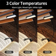 LED book light Simples Market clip-on, USB rechargeable, dimmable with flexible arm; 3000K/4500K/6000K