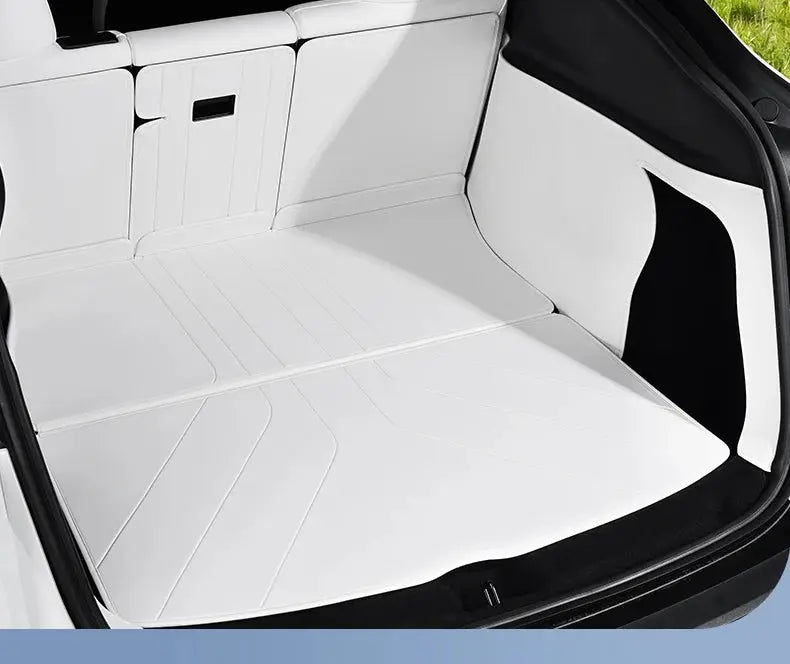 Trunk mat for Tesla Model Y white leather-looking liner, fully surrounded, waterproof, non-slip