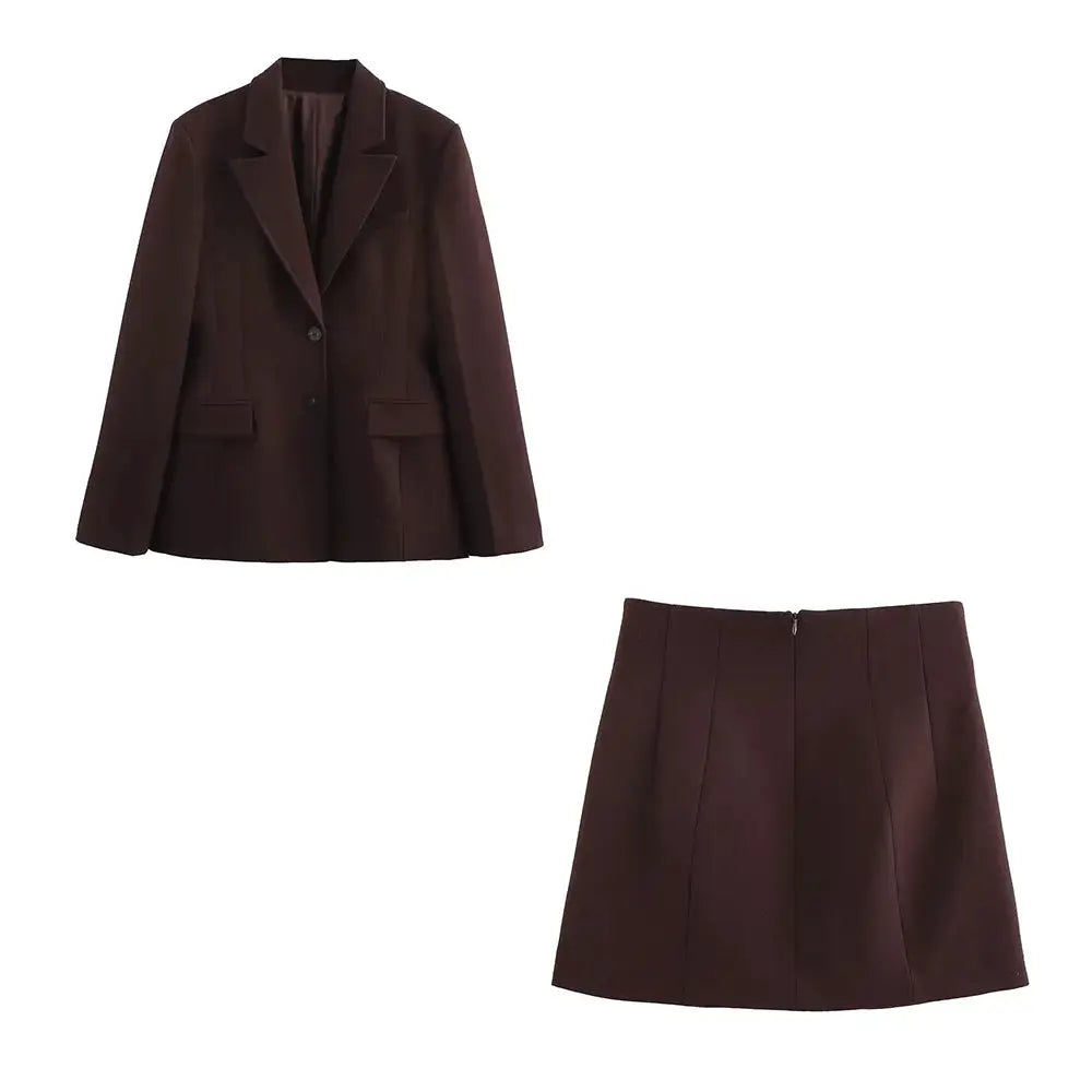 KONDALA burgundy blazer with pockets and matching zippered skirt, Simples Market